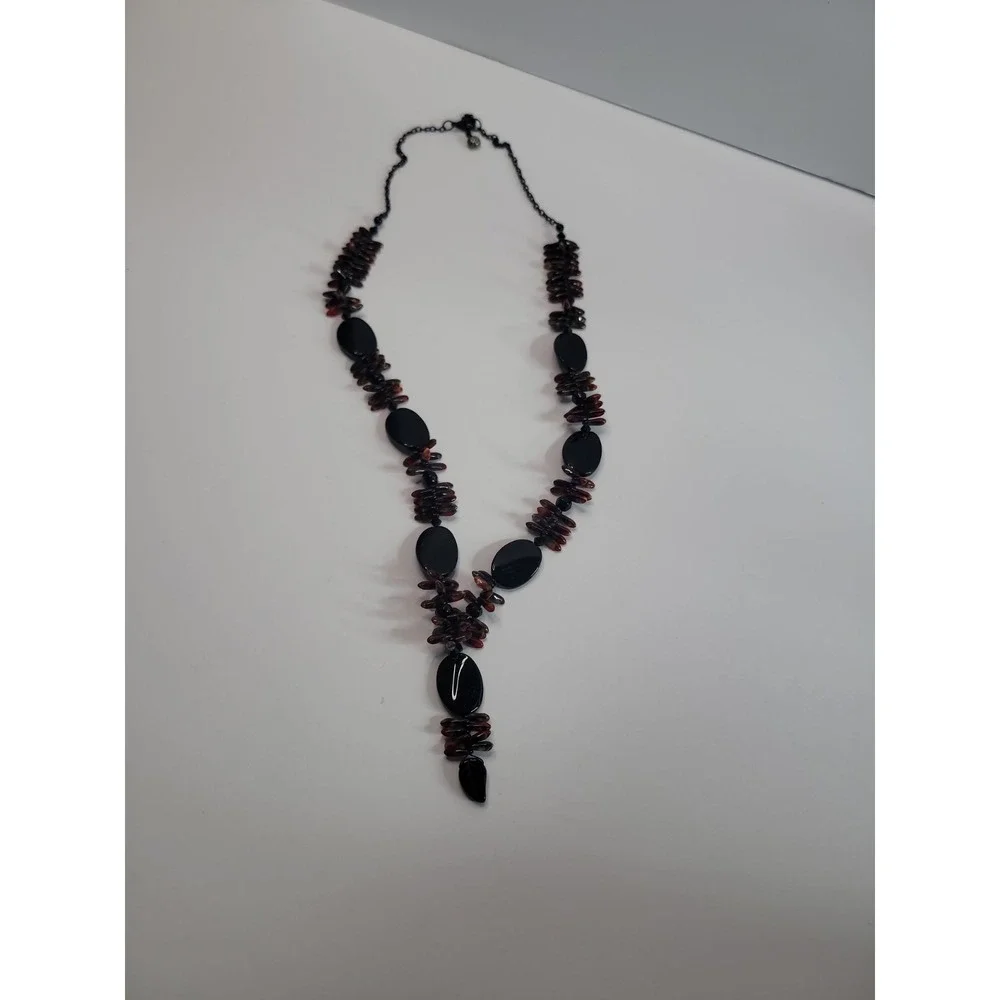 Black Copper Tone Statement Necklace Chunky Beaded Boho Tribal Artisan Style